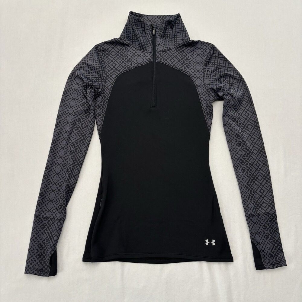 Under Armour Women's XS 1/4 Zip Fitted Cold Gear Pullover Black Gray Running